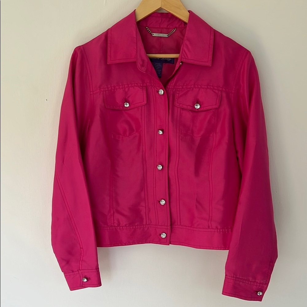 Russell Kemp Vintage 100% silk Barbiecore hot pink bomber jacket size large